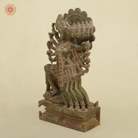 Brass Kaali 10 Face Fine, Antique Green Finish 15.5”