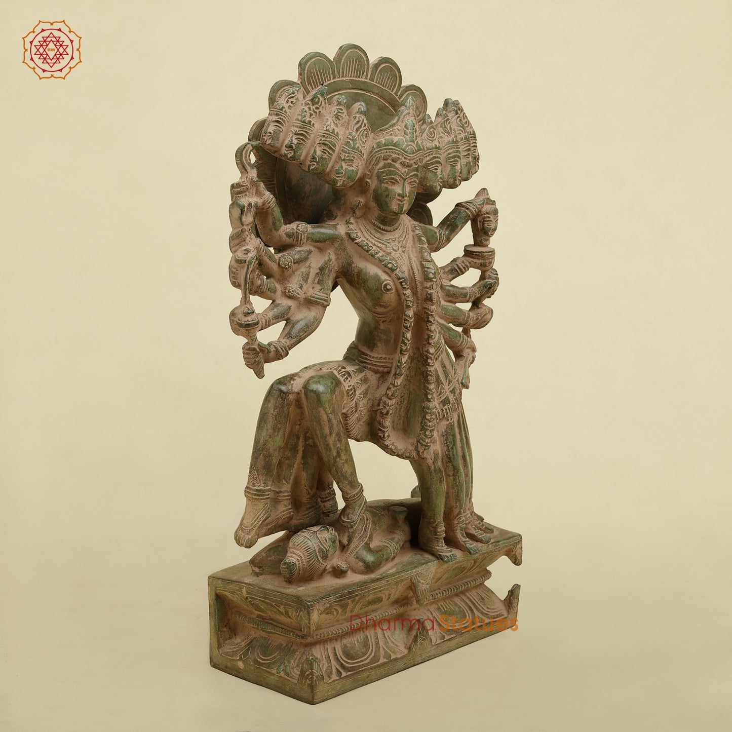 Brass Kaali 10 Face Fine, Antique Green Finish 15.5”