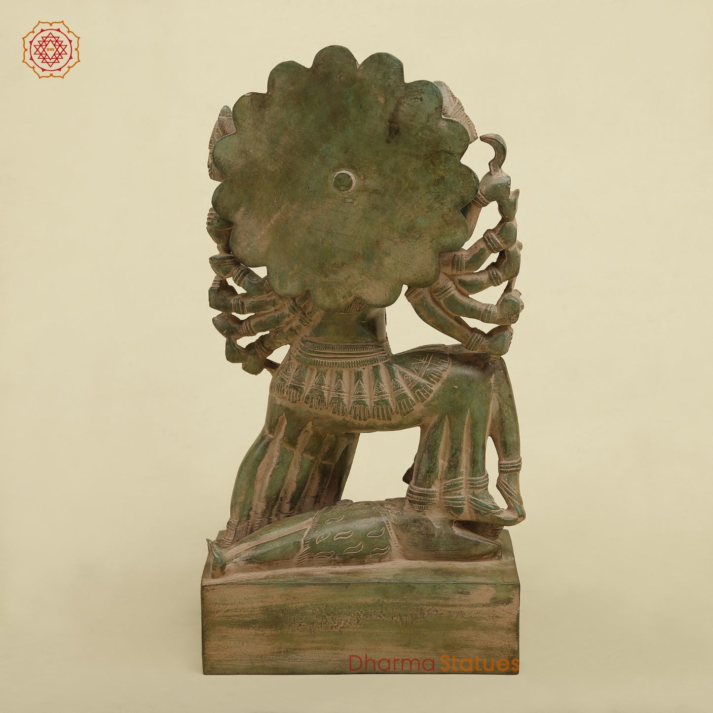 Brass Kaali 10 Face Fine, Antique Green Finish 15.5”