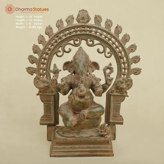 Brass Ganesh With Arch fine, Antique Green Finish 15”
