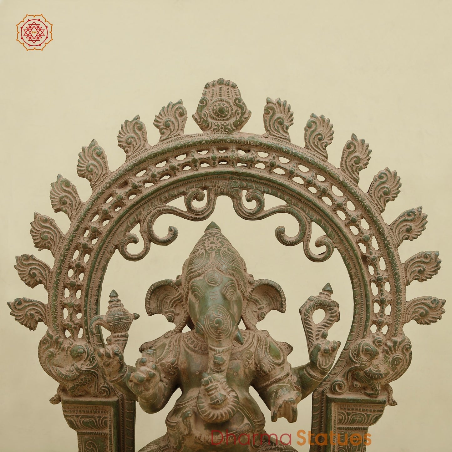 Brass Ganesh With Arch fine, Antique Green Finish 15”