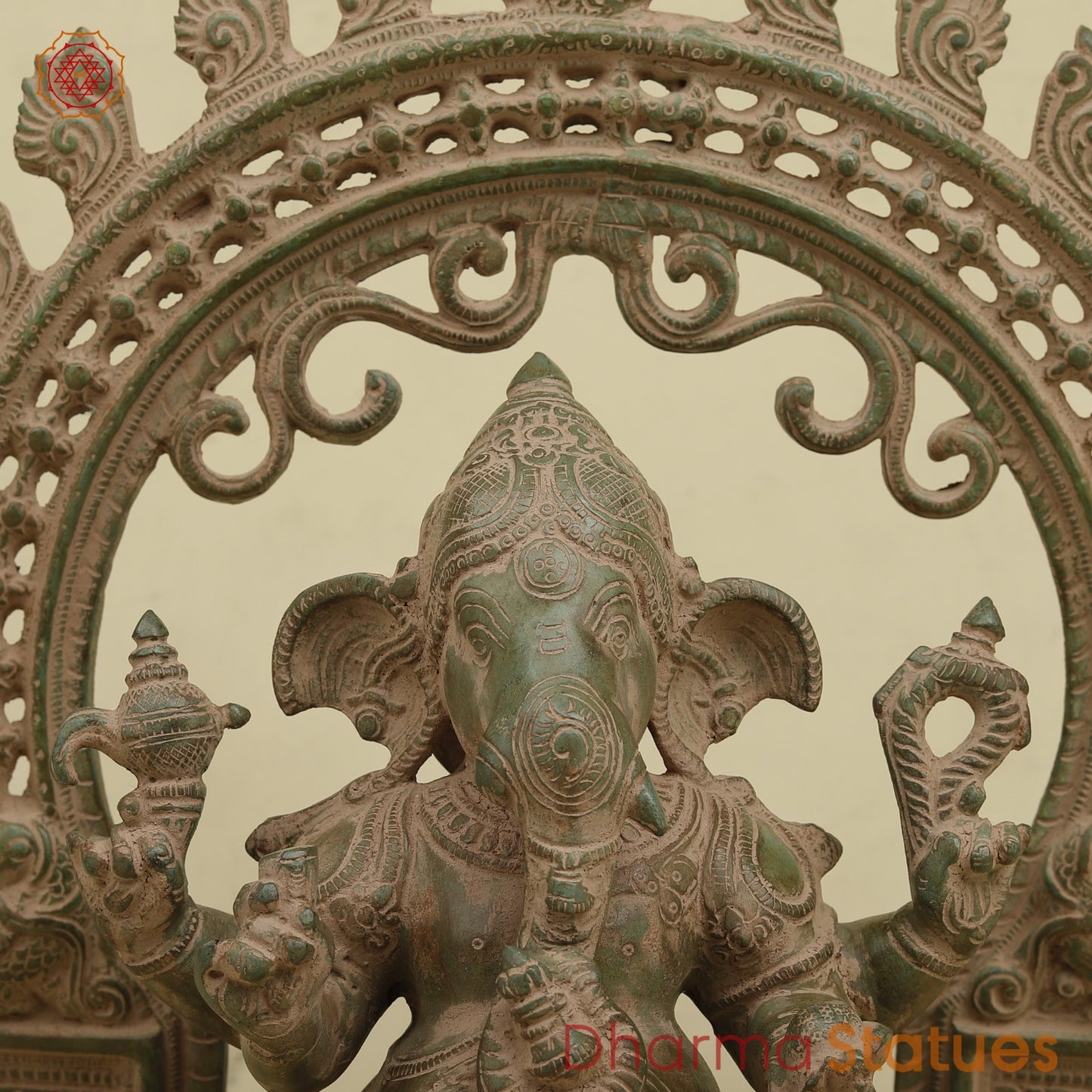 Brass Ganesh With Arch fine, Antique Green Finish 15”