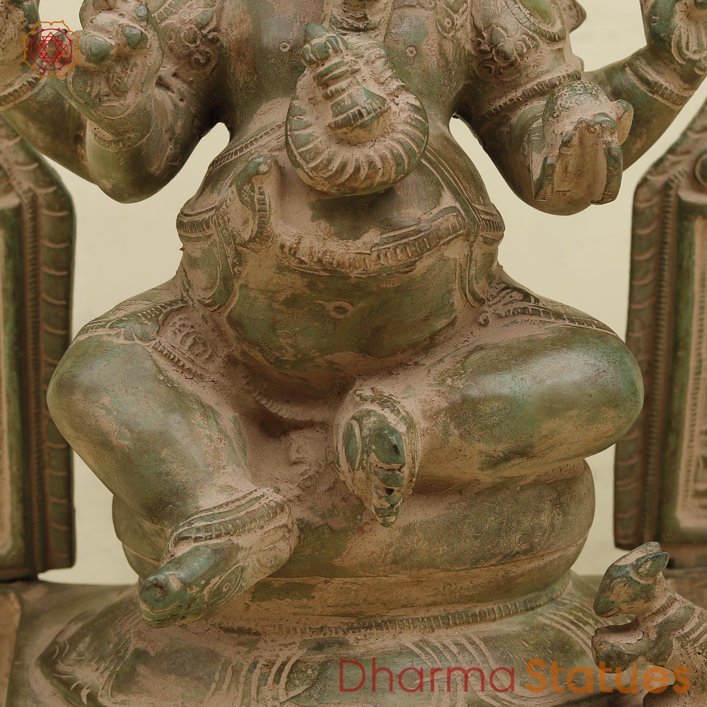 Brass Ganesh With Arch fine, Antique Green Finish 15”