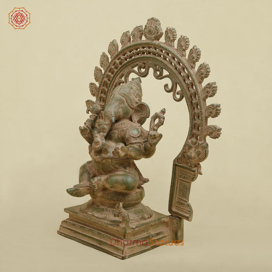 Brass Ganesh With Arch fine, Antique Green Finish 15”