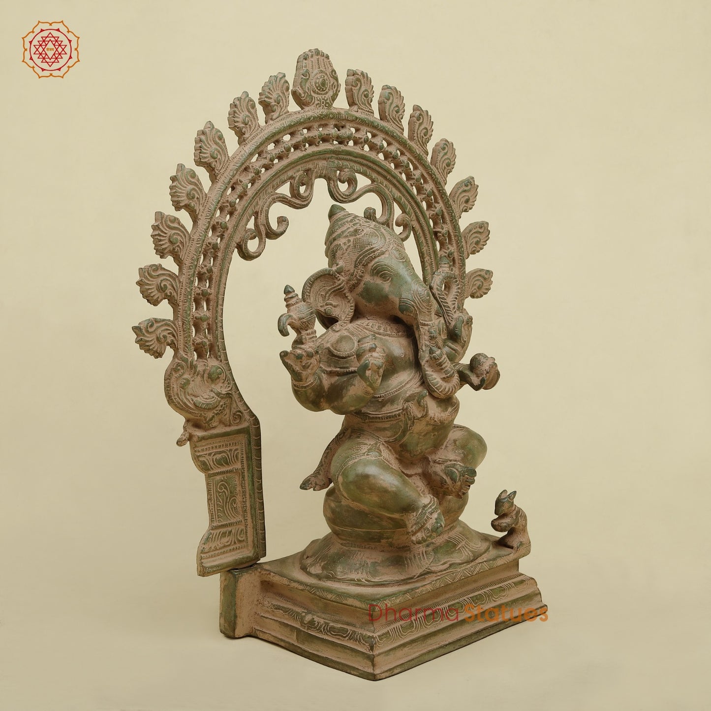 Brass Ganesh With Arch fine, Antique Green Finish 15”