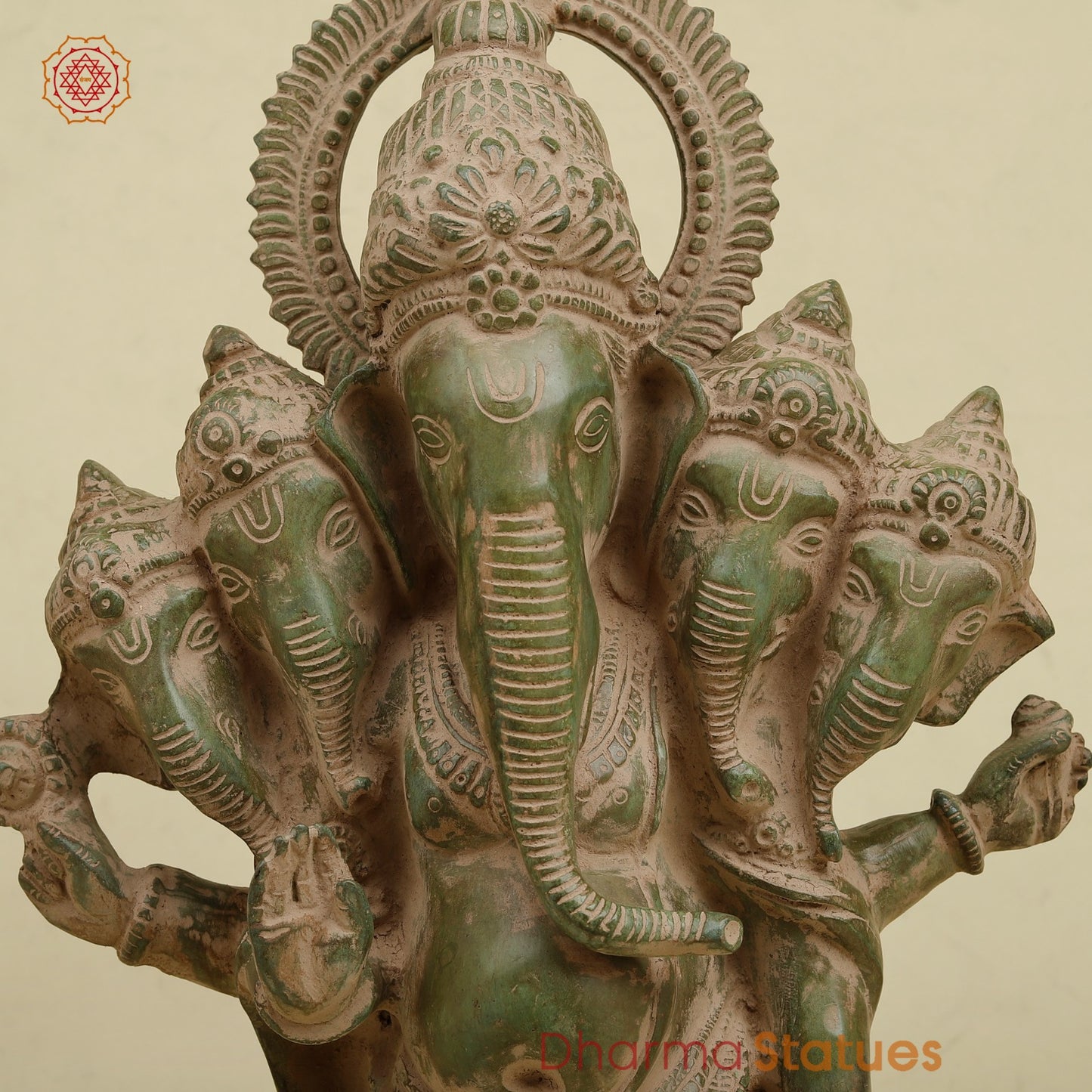 Brass Panchmukhi Ganesh Standing , Antique Green finish 18.5”
