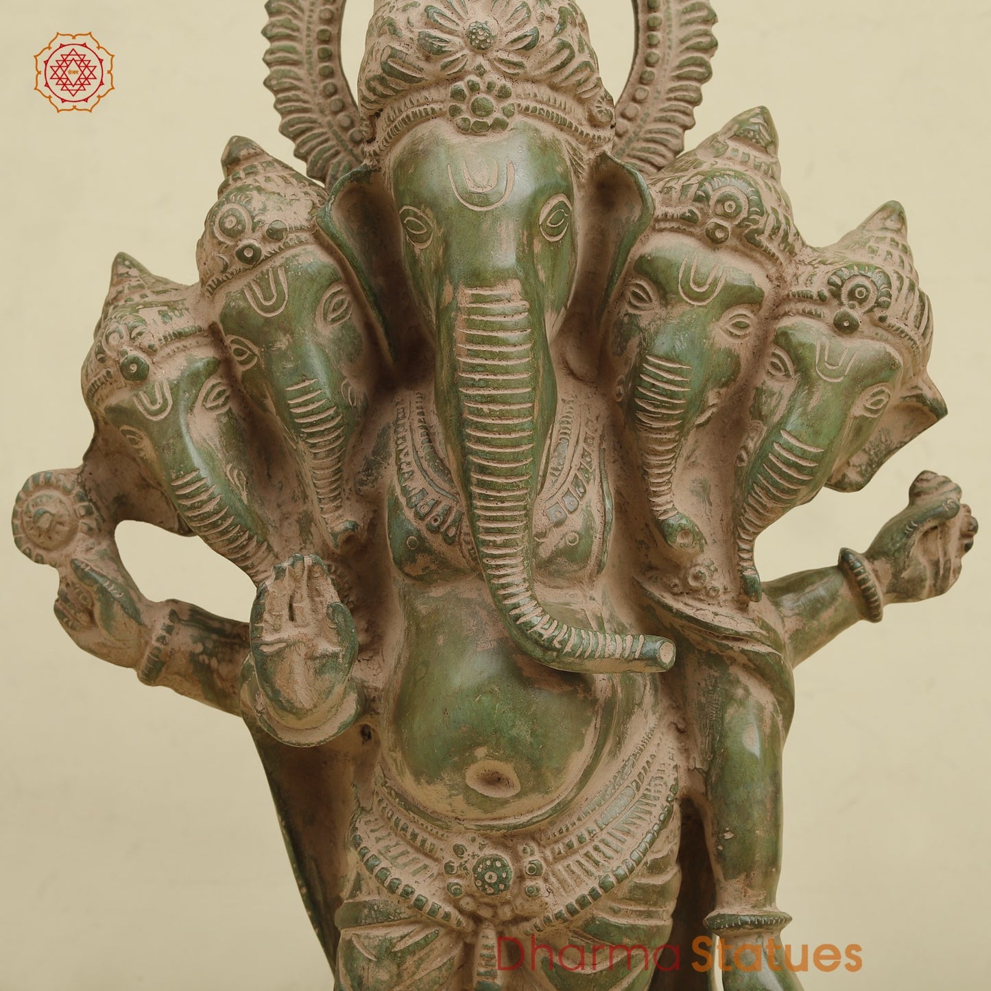 Brass Panchmukhi Ganesh Standing , Antique Green finish 18.5”