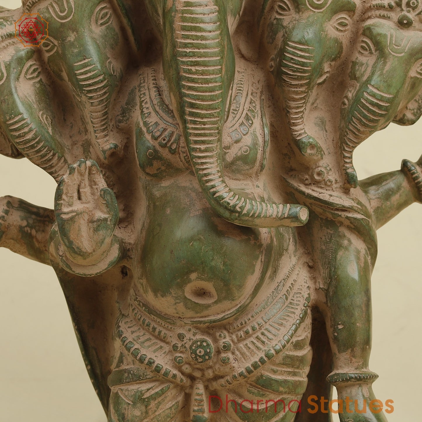 Brass Panchmukhi Ganesh Standing , Antique Green finish 18.5”