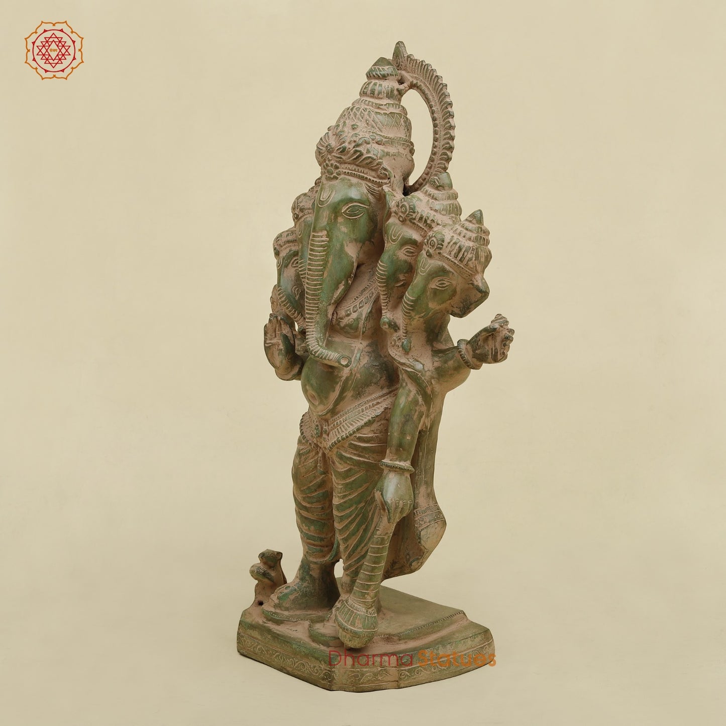 Brass Panchmukhi Ganesh Standing , Antique Green finish 18.5”