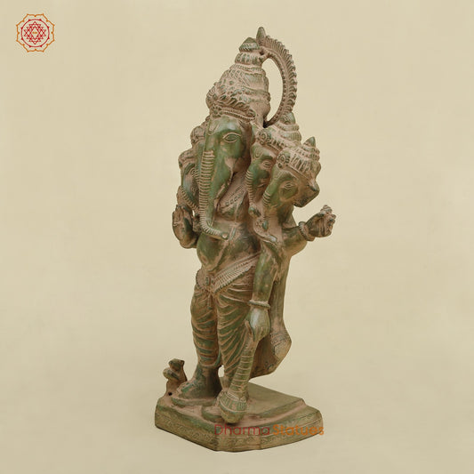 Brass Panchmukhi Ganesh Standing , Antique Green finish 18.5”