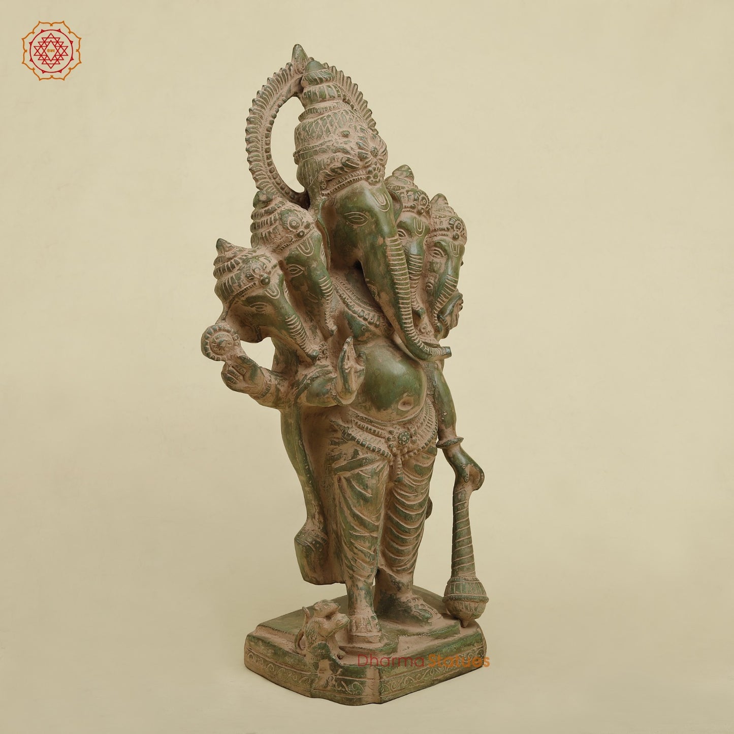 Brass Panchmukhi Ganesh Standing , Antique Green finish 18.5”