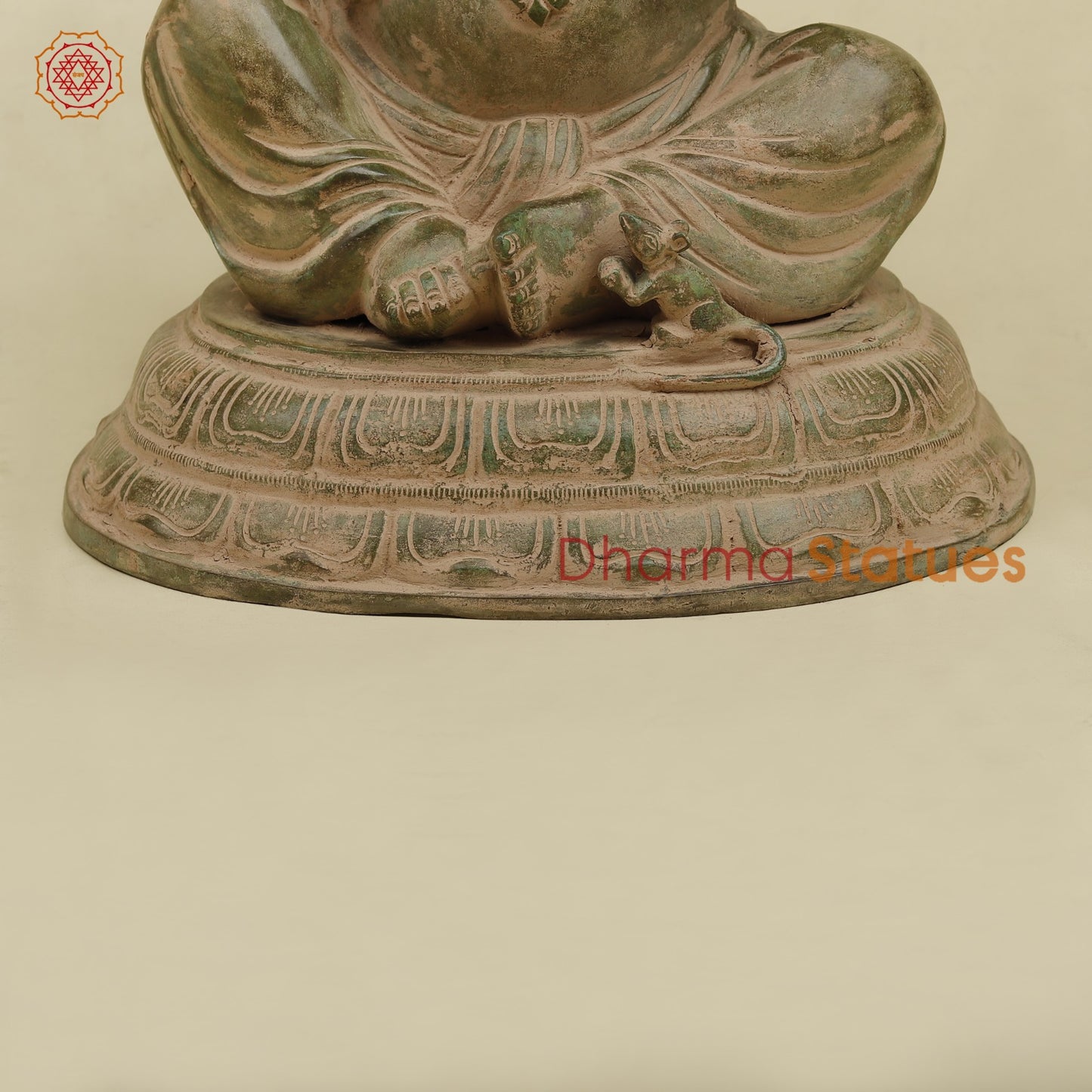 Brass Ganesh Seated Fine, Antique Green finish 15.5”