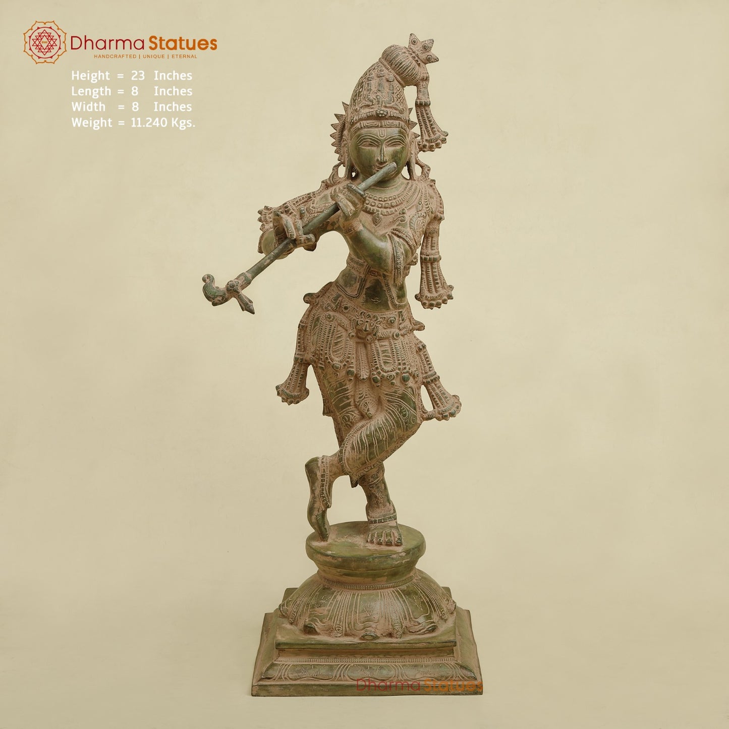 Brass Kalangi Krishna Fine, Antique Green 23”