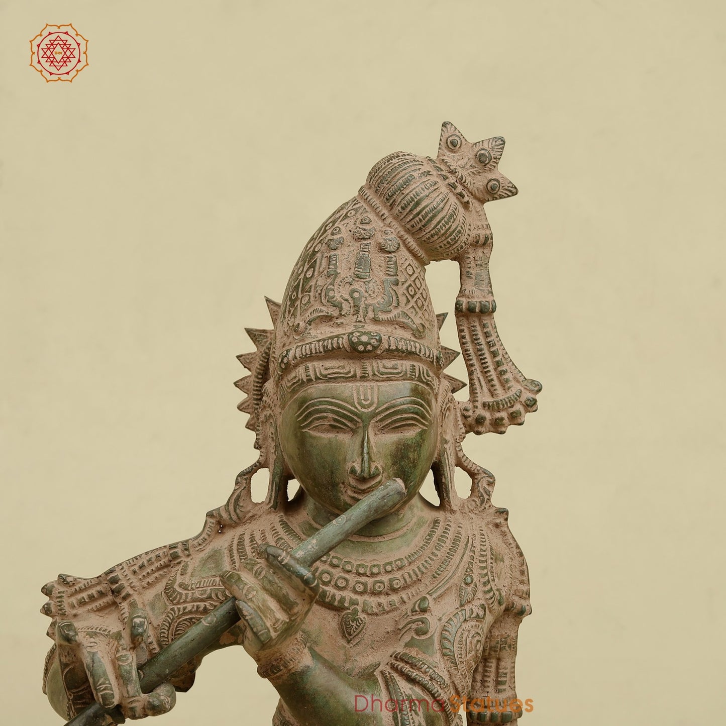 Brass Kalangi Krishna Fine, Antique Green 23”