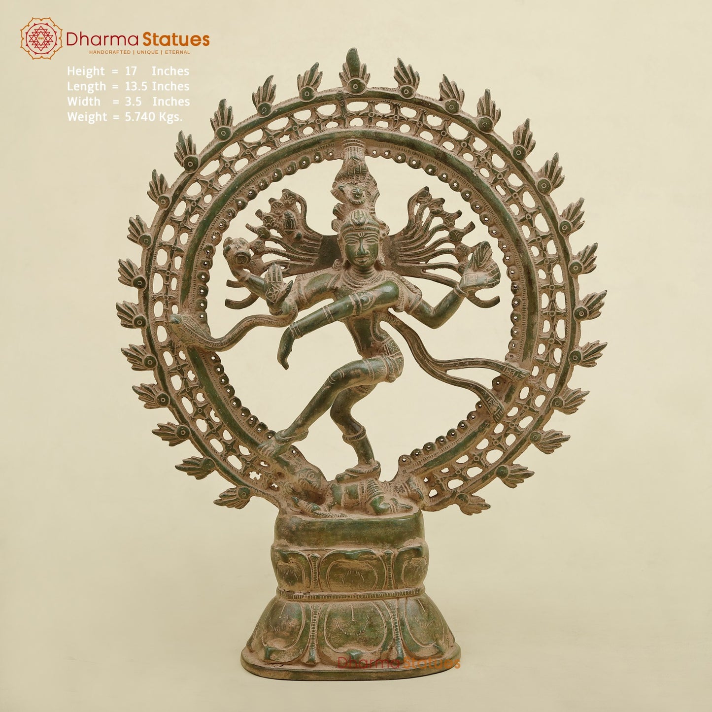 Brass Natraj fine, Antique Green Finish 17”