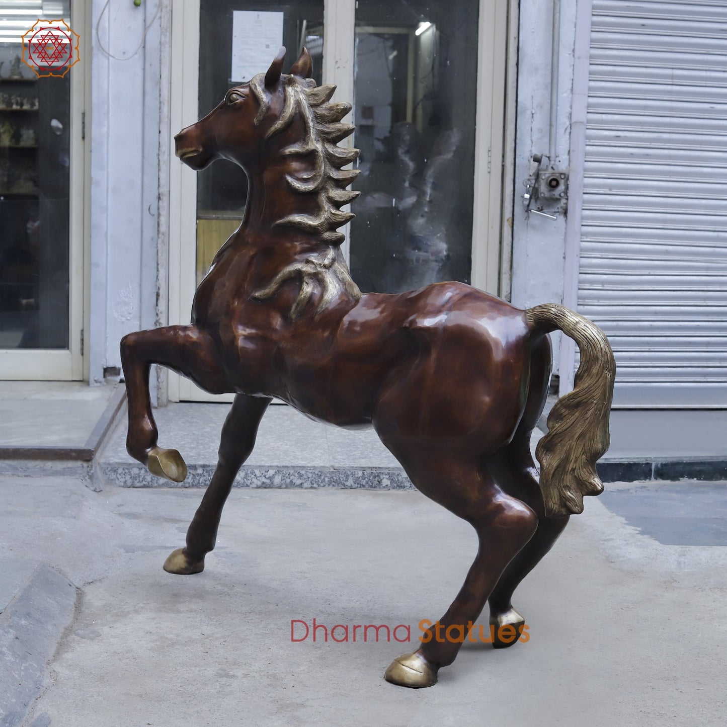 Brass Large Horse Running, Antique Copper Finish 60”