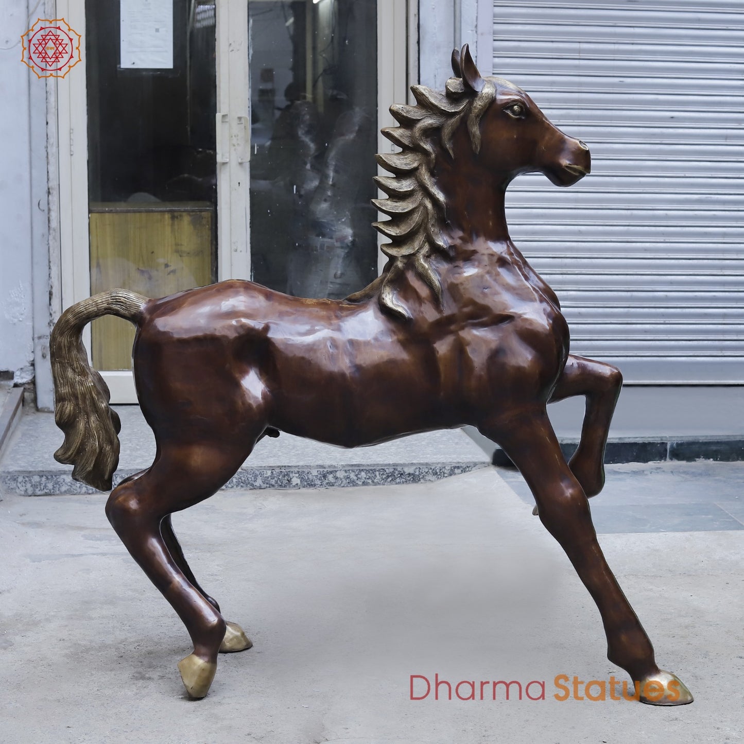 Brass Large Horse Running, Antique Copper Finish 60”