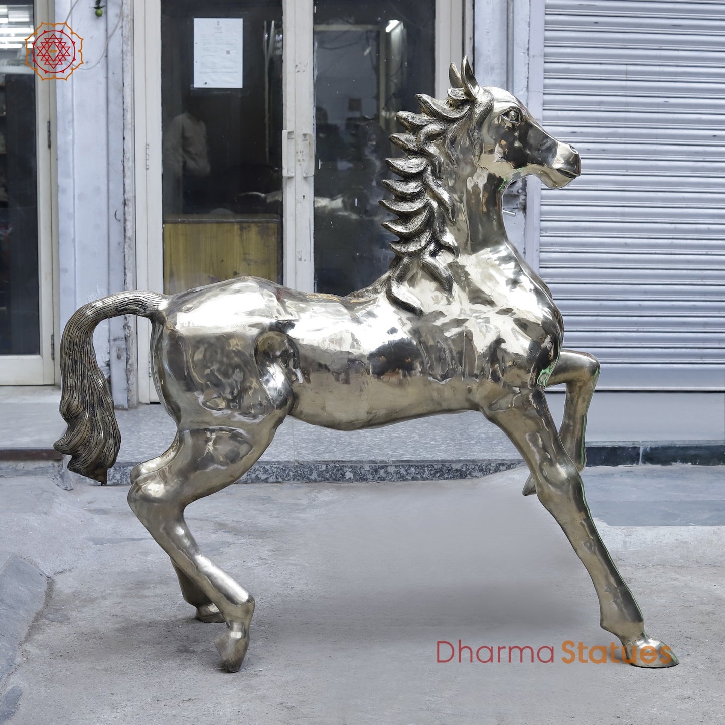 Brass Large Horse Running, Smooth Finish 60”
