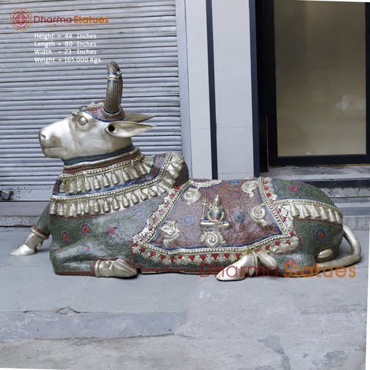 Brass Nandi seated, Fine Stone work 80”
