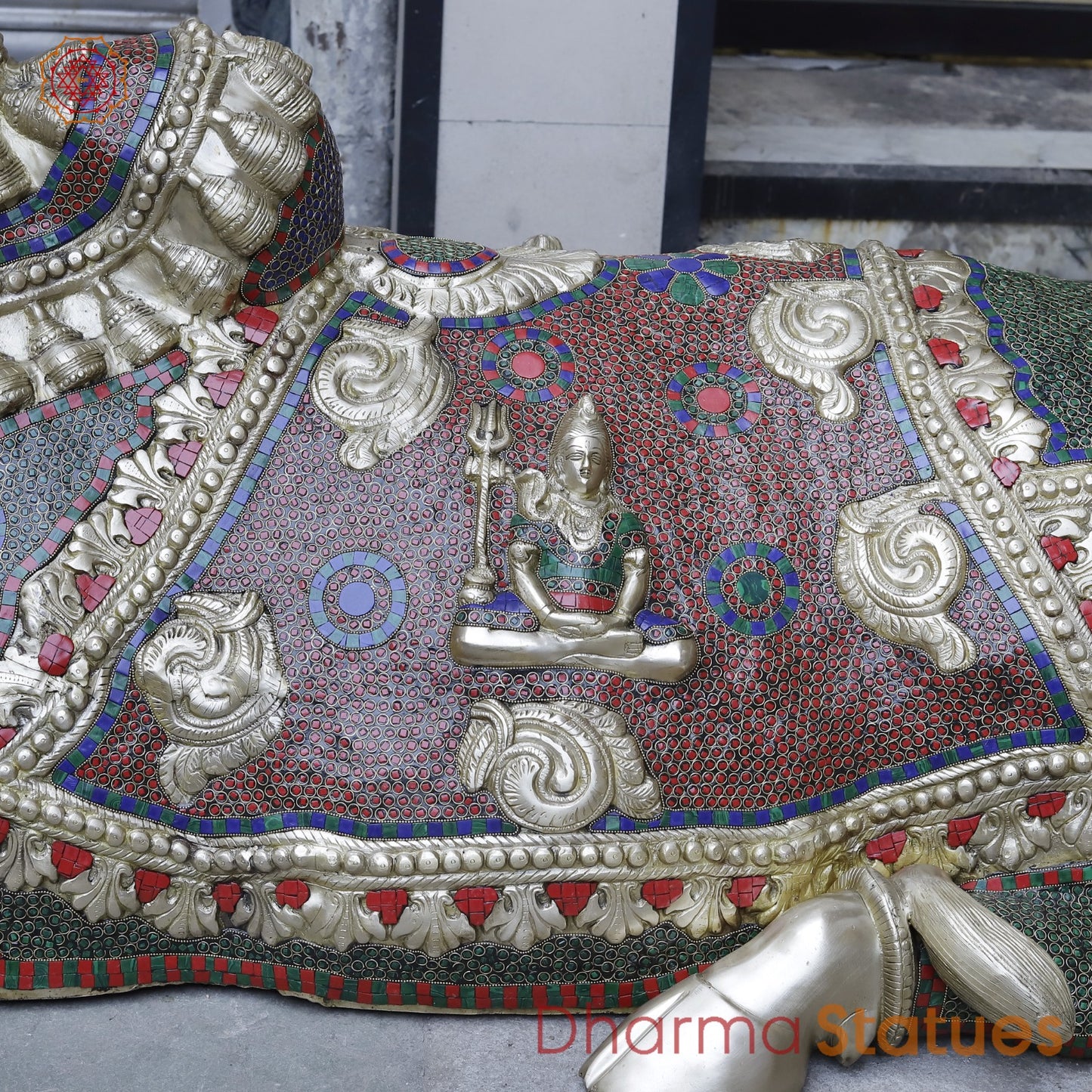 Brass Nandi seated, Fine Stone work 80”