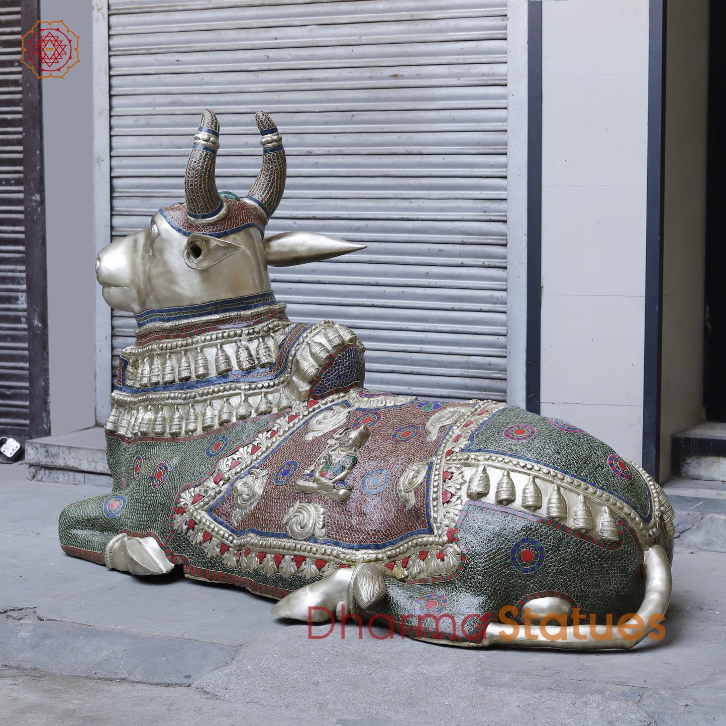 Brass Nandi seated, Fine Stone work 80”