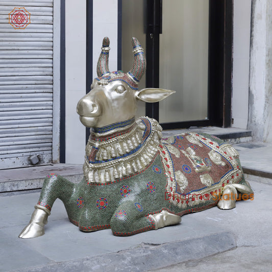 Brass Nandi seated, Fine Stone work 80”