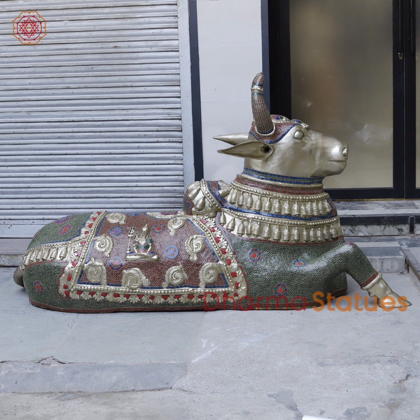 Brass Nandi seated, Fine Stone work 80”