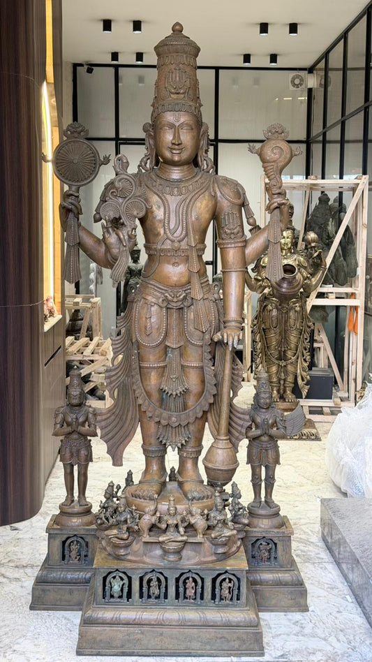 Panchloha Vishnu Standing Large ( Combinations Of 5 Metals ) with Hanuman , Garuda and Ashtlakshmi 86” (Made In Thrissur)