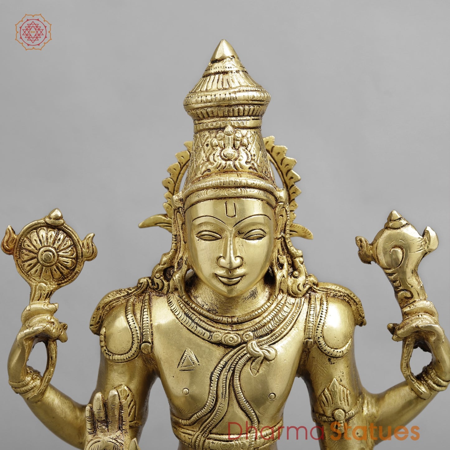 Brass Vishnu Standing, Golden Finish 20”