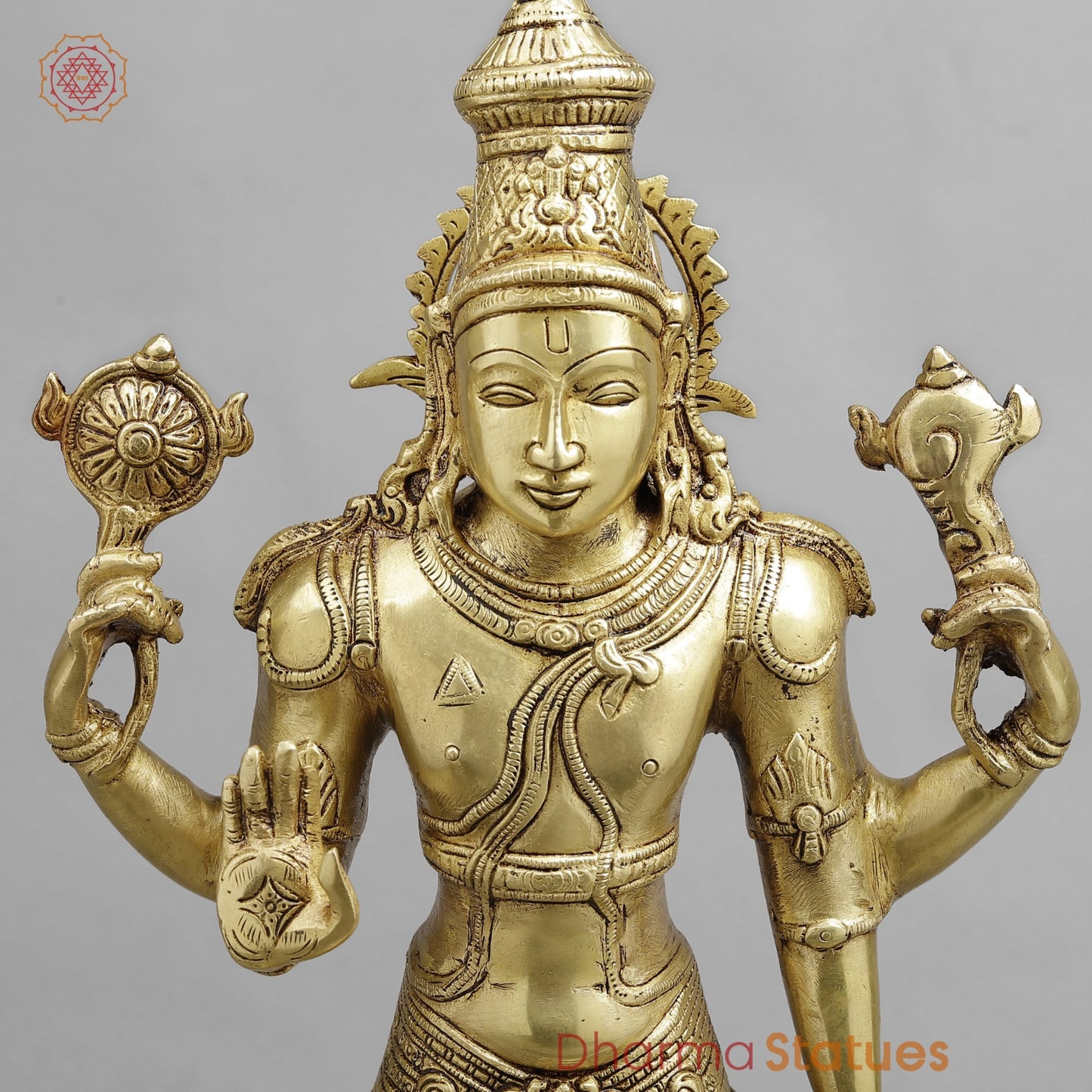 Brass Vishnu Standing, Golden Finish 20”