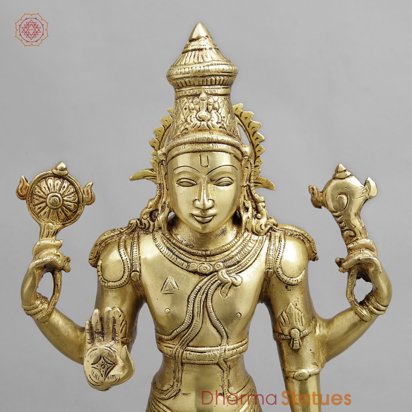 Brass Vishnu Standing, Golden Finish 20”