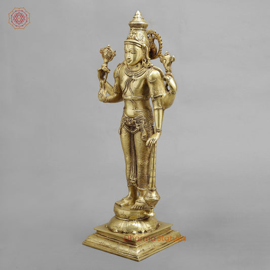 Brass Vishnu Standing, Golden Finish 20”