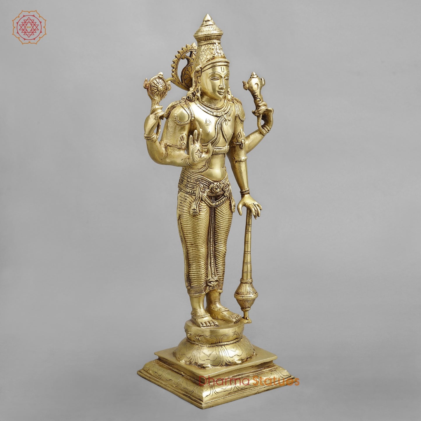 Brass Vishnu Standing, Golden Finish 20”