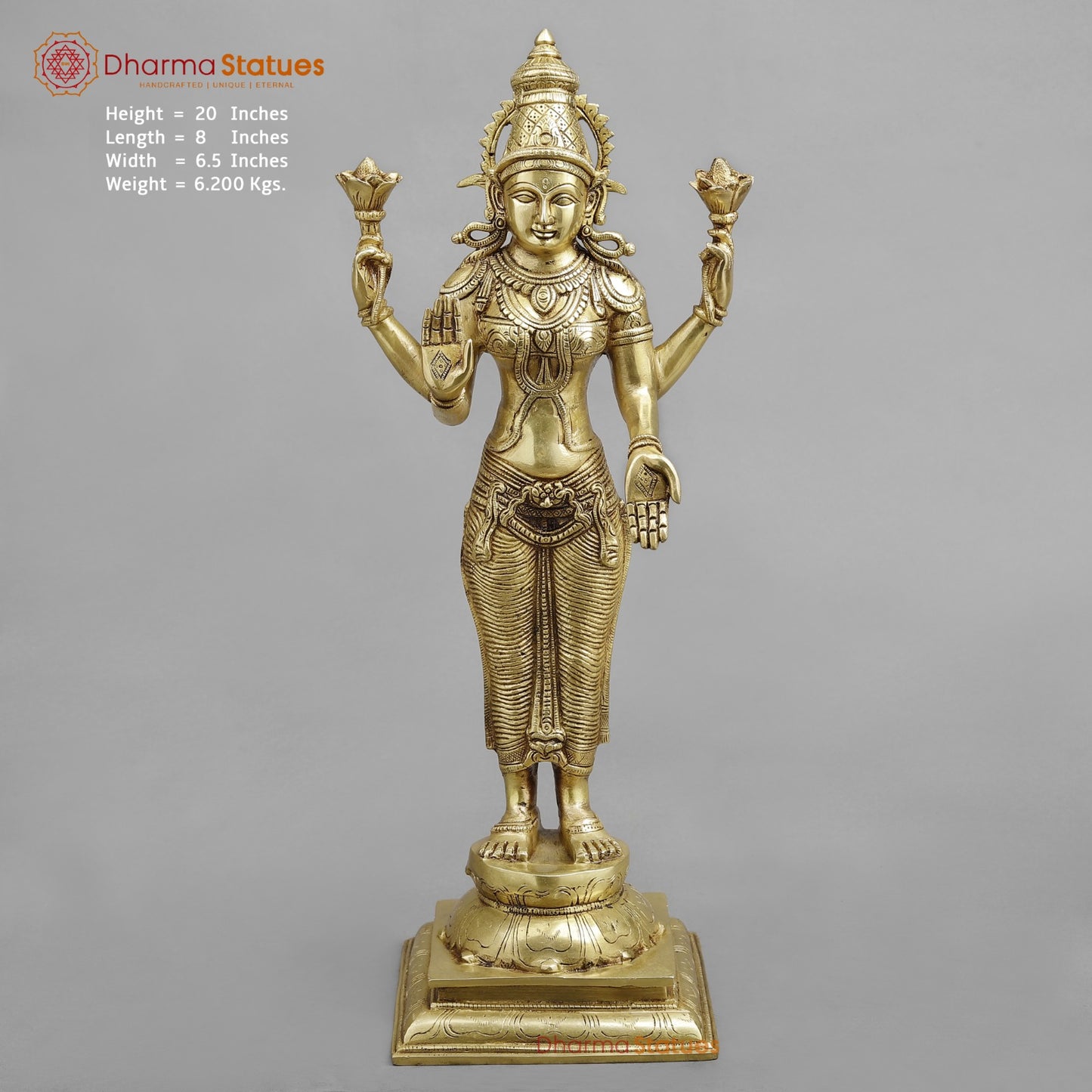 Brass Lakshmi Standing , Golden Finish 20”