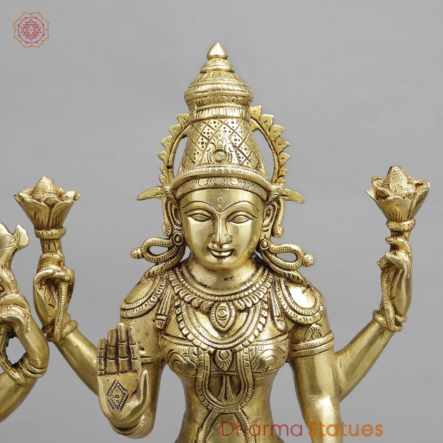 Brass Vishnu Lakshmi Standing, Golden Finish 20”