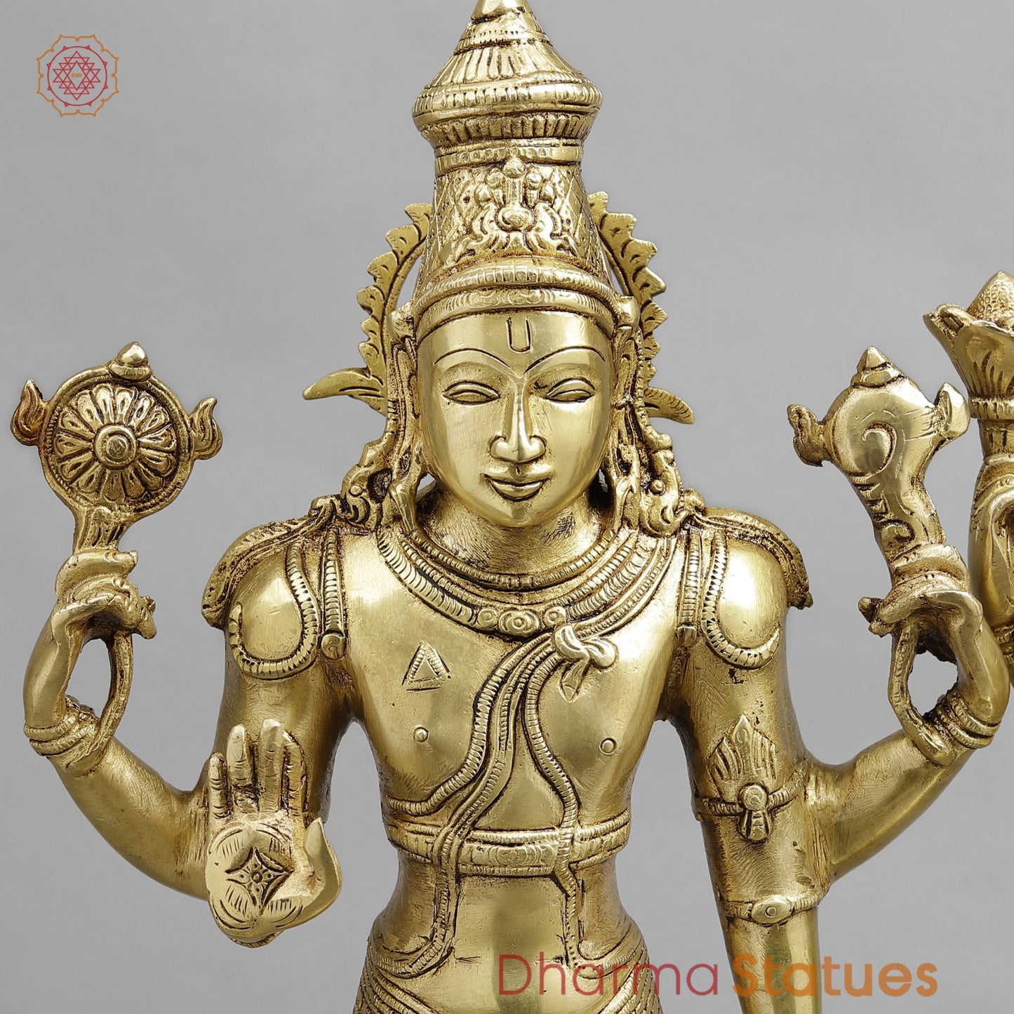 Brass Vishnu Lakshmi Standing, Golden Finish 20”
