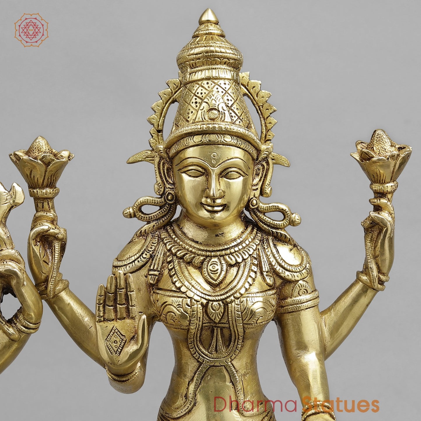 Brass Vishnu Lakshmi Standing, Golden Finish 20”