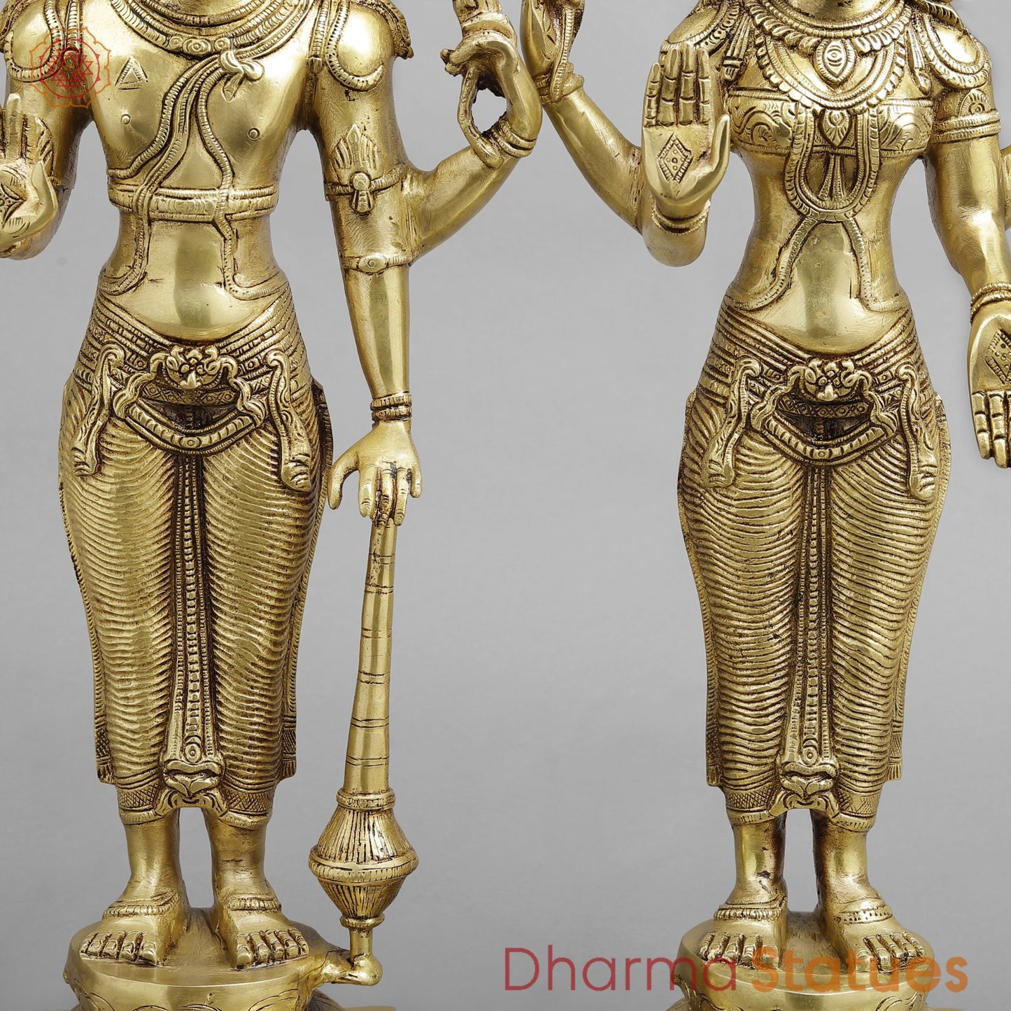 Brass Vishnu Lakshmi Standing, Golden Finish 20”