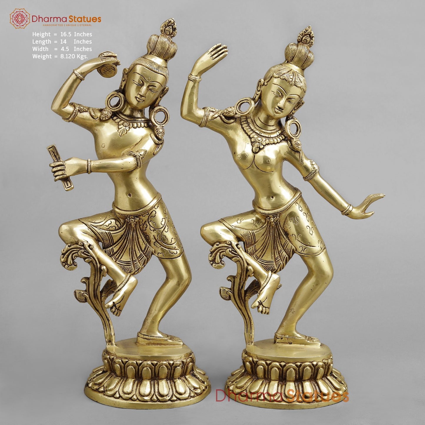 Brass Dancing Shiva Parwati Fine, Golden Finish 16.5”