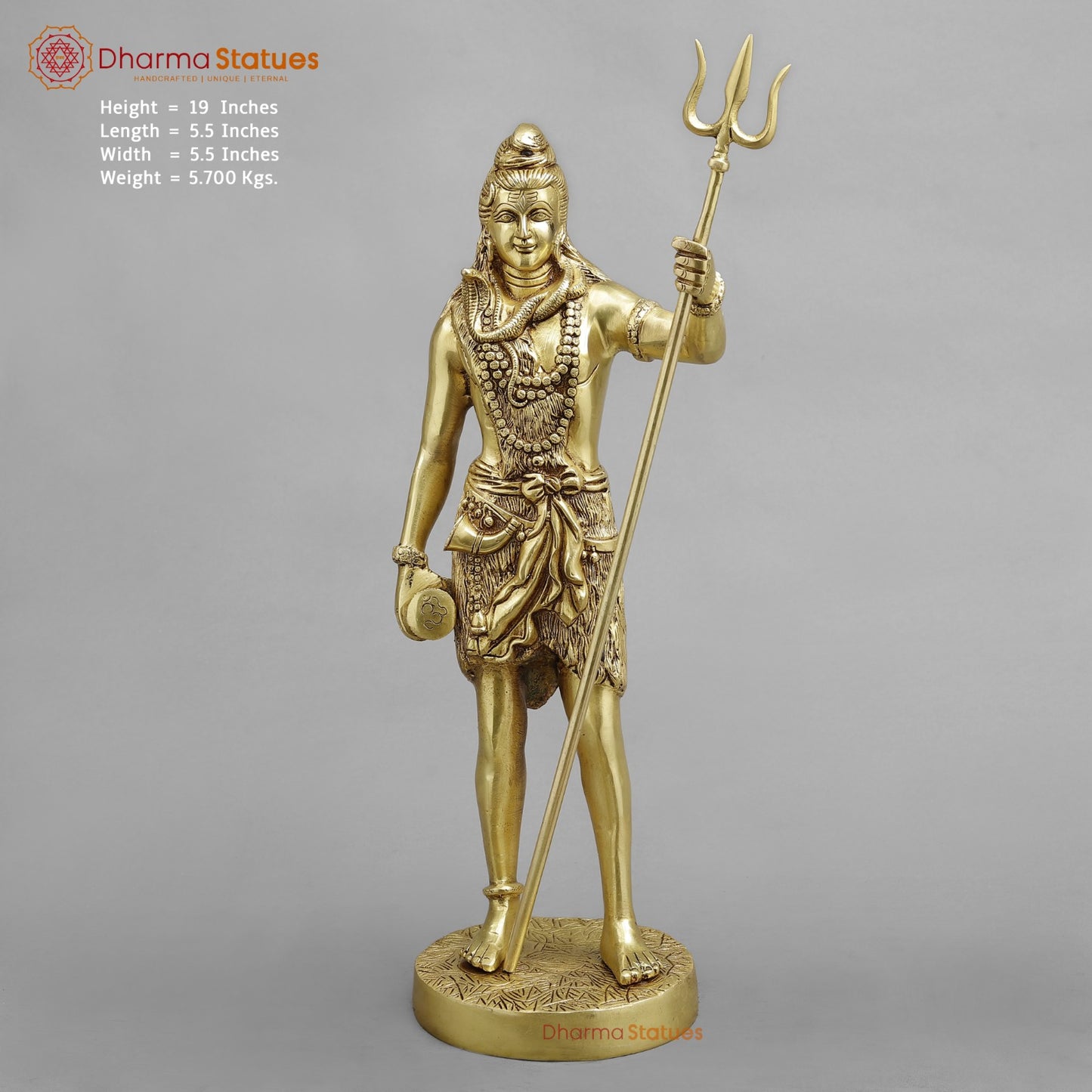 Brass shiva standing Fine, Golden finish 19”