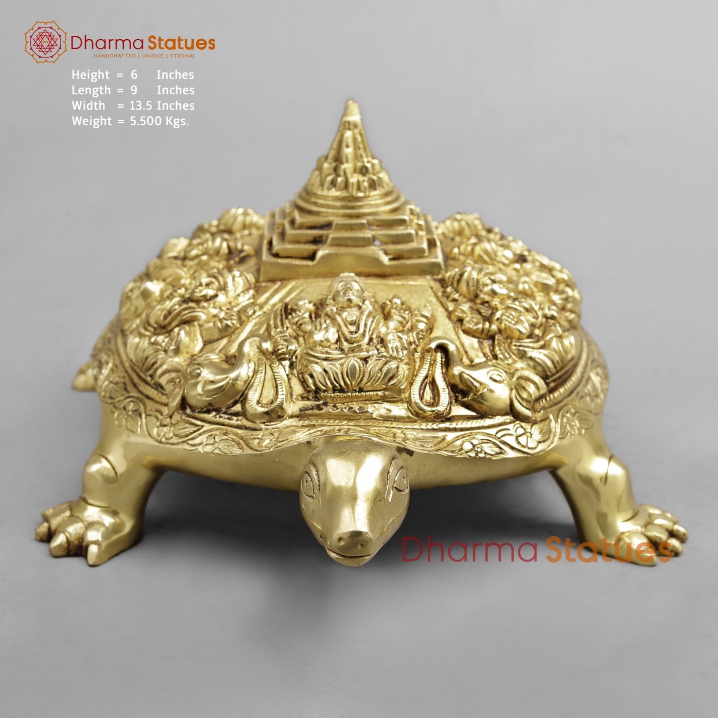 Brass Auspicious Ashtalakshmi Tortoise with Meru, Golden finish 13.5”