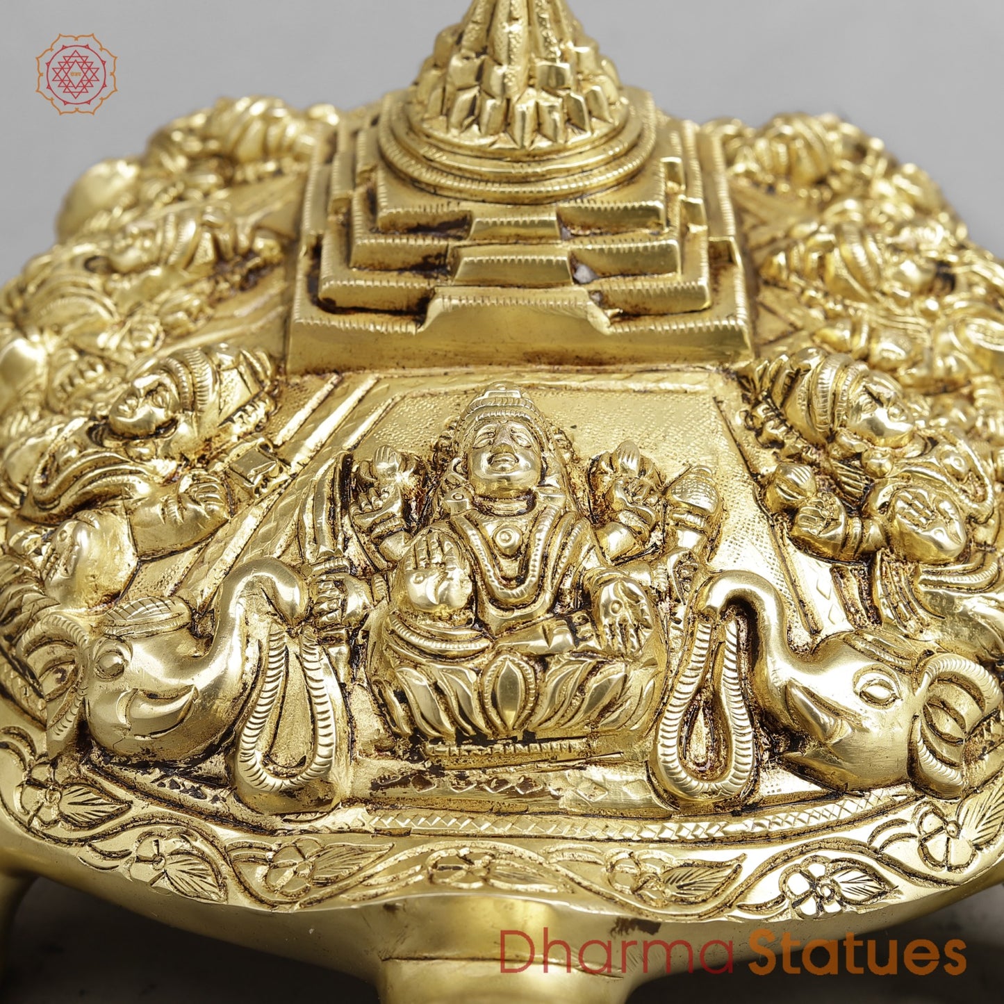 Brass Auspicious Ashtalakshmi Tortoise with Meru, Golden finish 13.5”