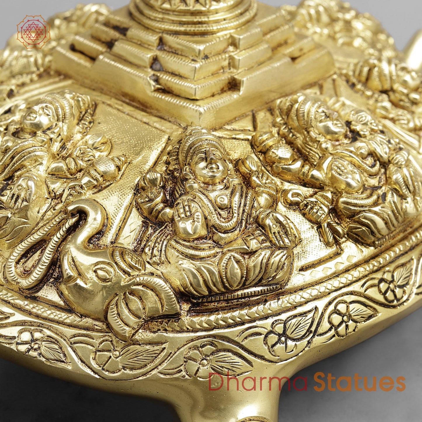 Brass Auspicious Ashtalakshmi Tortoise with Meru, Golden finish 13.5”