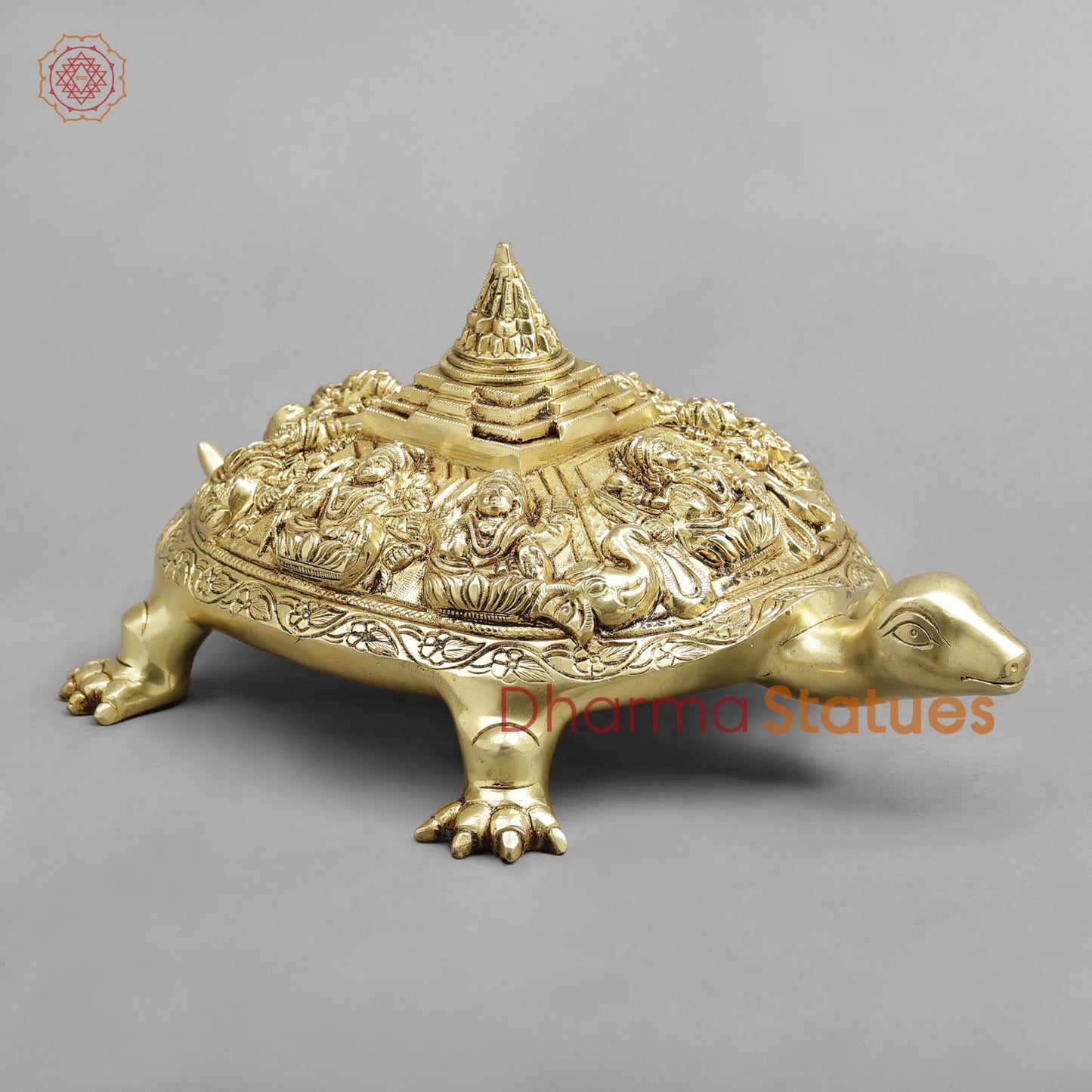 Brass Auspicious Ashtalakshmi Tortoise with Meru, Golden finish 13.5”