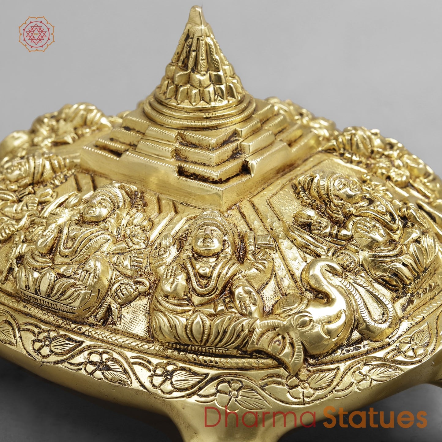 Brass Auspicious Ashtalakshmi Tortoise with Meru, Golden finish 13.5”