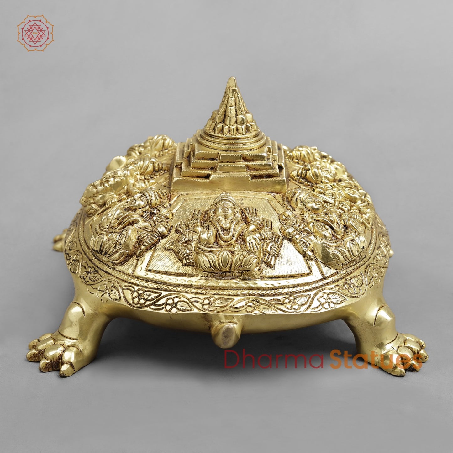 Brass Auspicious Ashtalakshmi Tortoise with Meru, Golden finish 13.5”