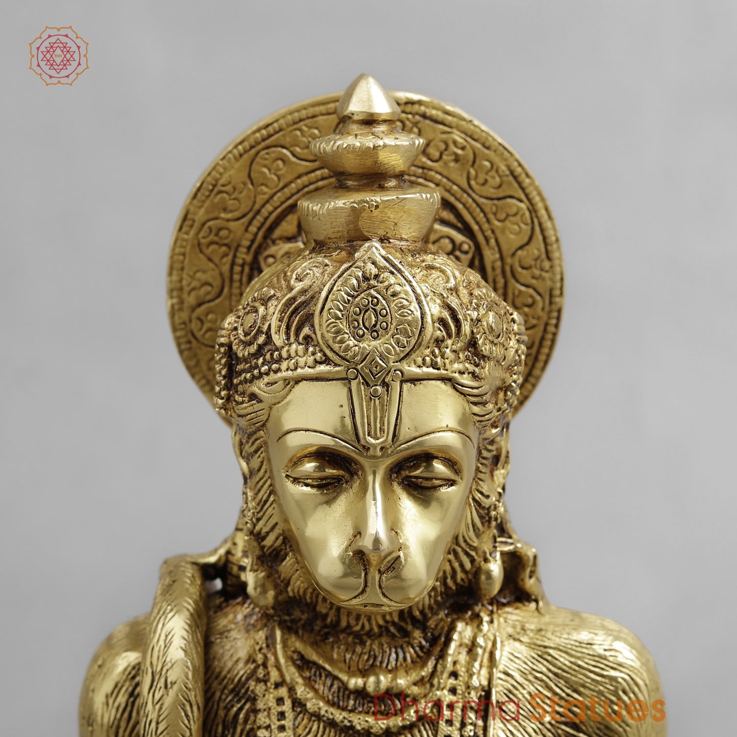 Brass Hanuman Seated Fine, Golden Finish 11.5”