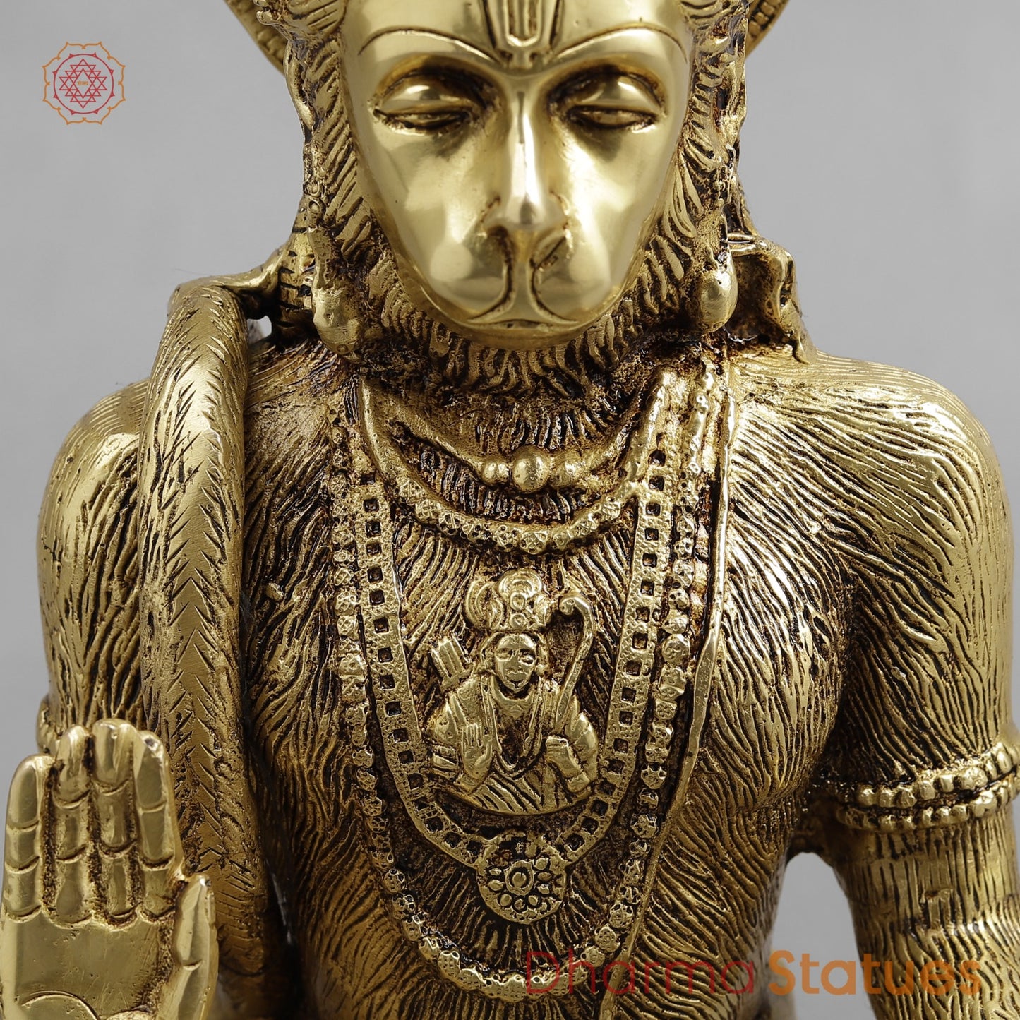Brass Hanuman Seated Fine, Golden Finish 11.5”