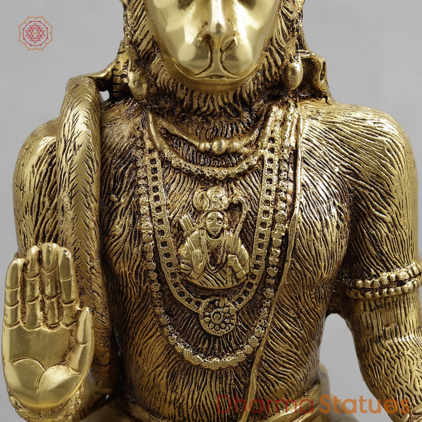 Brass Hanuman Seated Fine, Golden Finish 11.5”