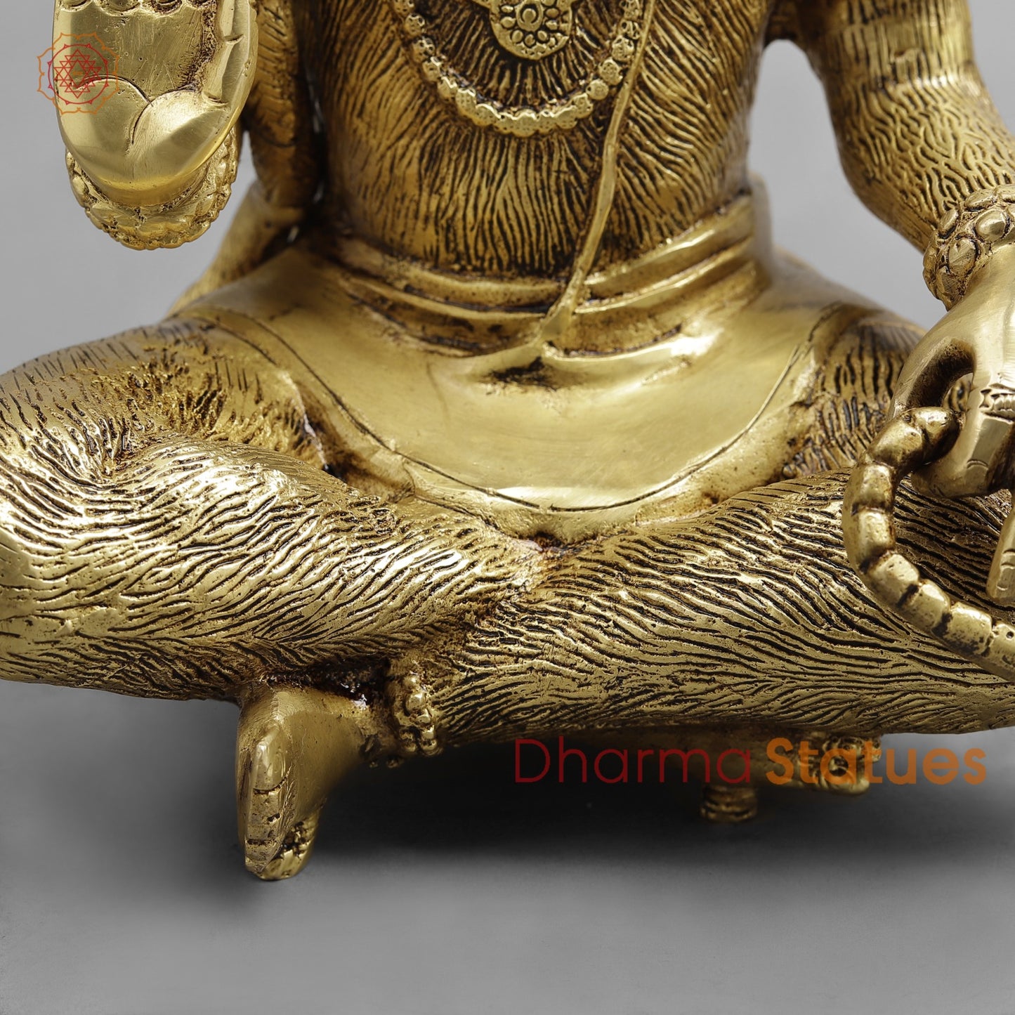 Brass Hanuman Seated Fine, Golden Finish 11.5”